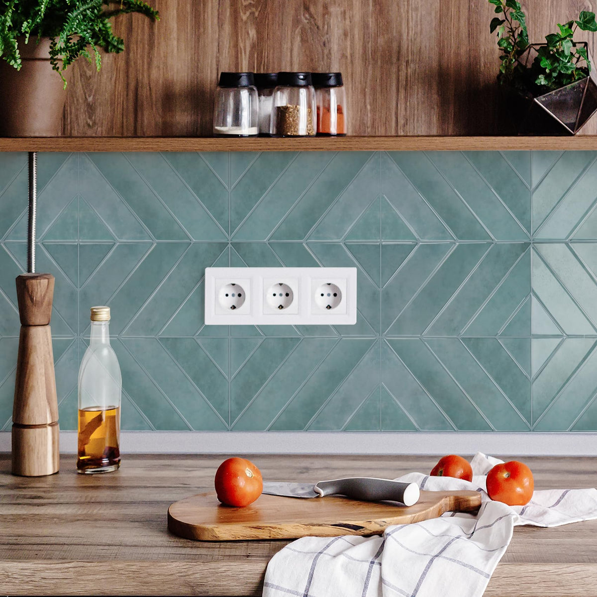 Herringbone Peel and Stick Backsplash, Blue Teal, 10 Sheets