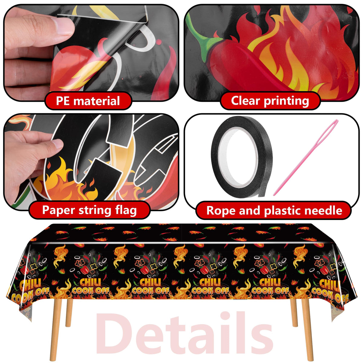 4 Pcs Black Chili Cook Off Table Decoration Set, Chilis Pepper Party Decor