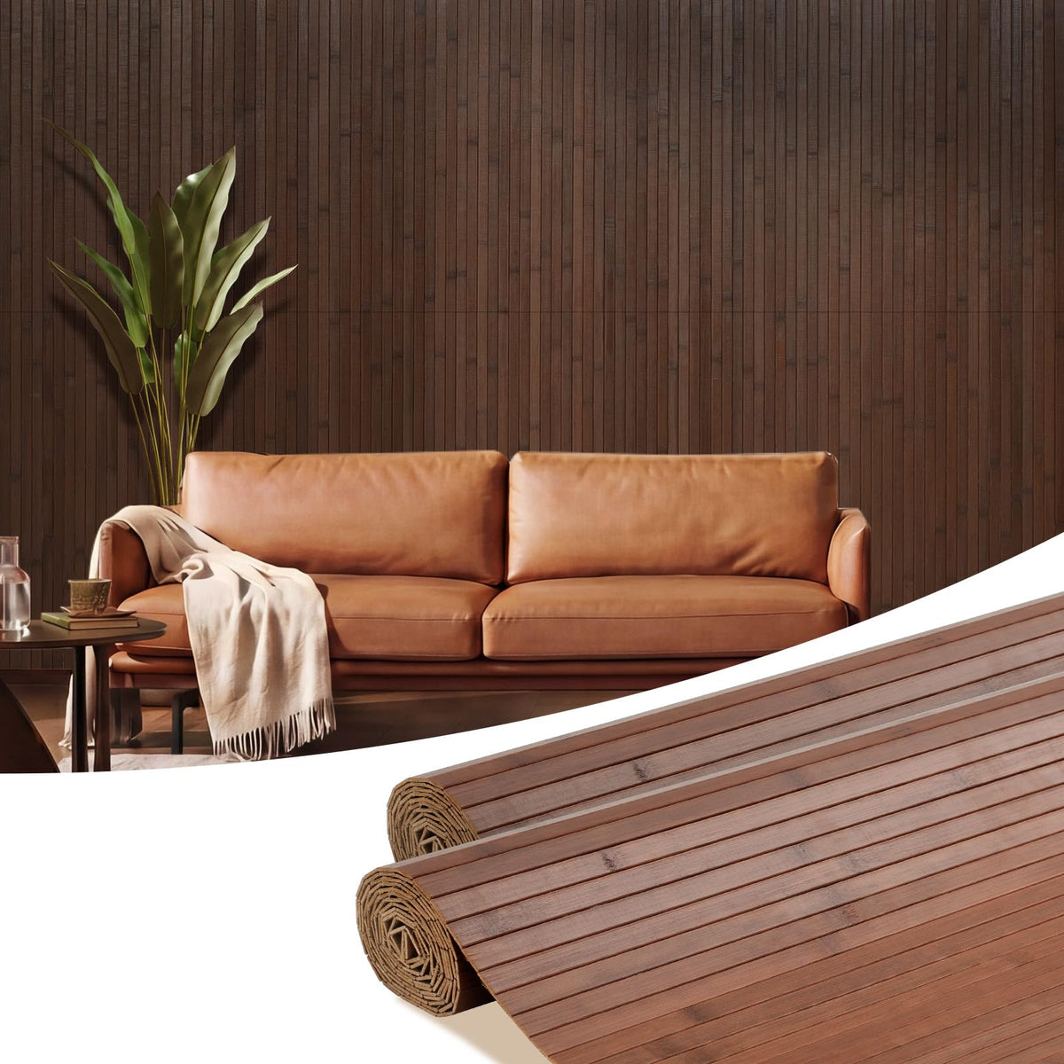 2-Pack Natural Bamboo Wall Panel, 96''x48'', Coffee