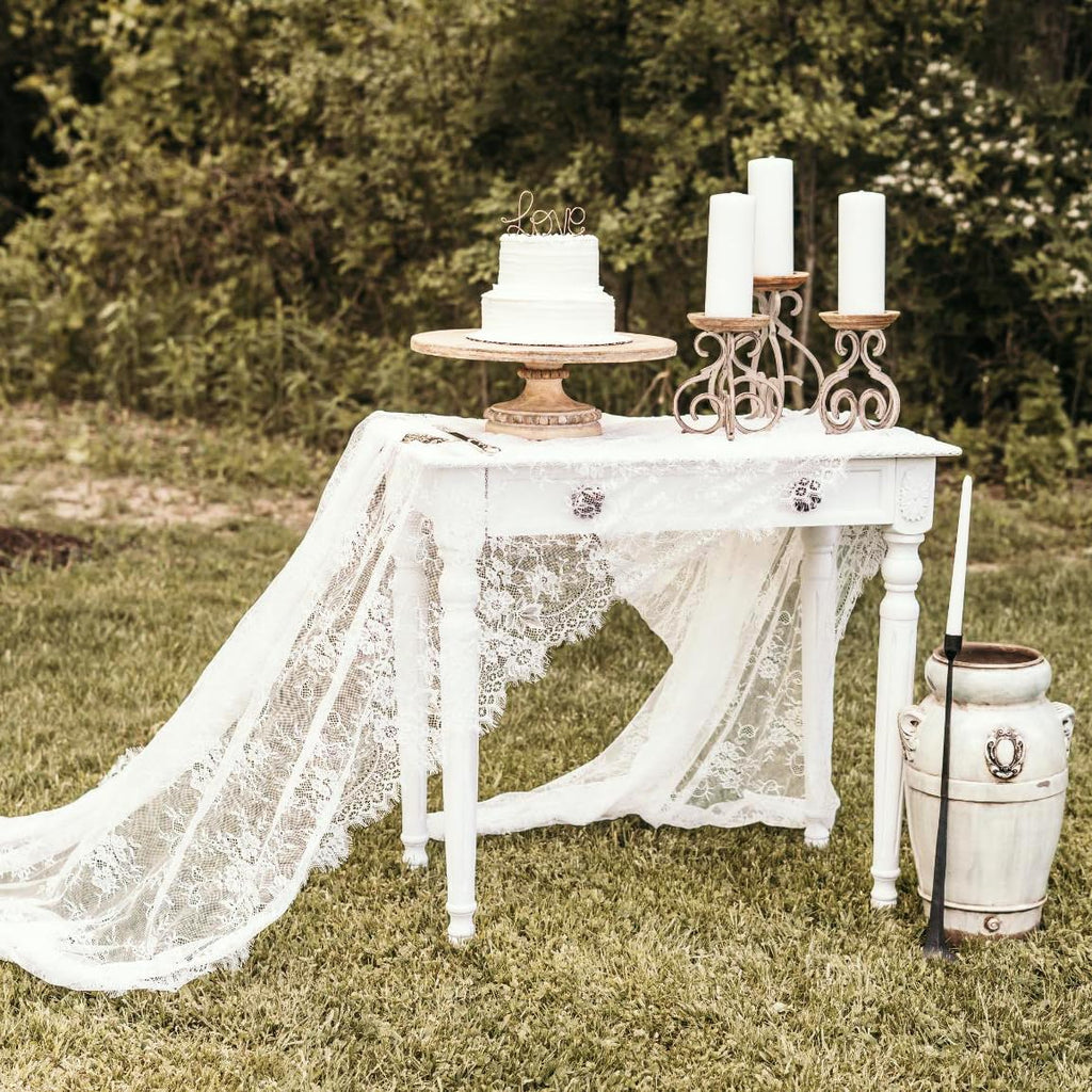2 Pack 60 x 120 Inch White Lace Rustic Table Cloths Vintage