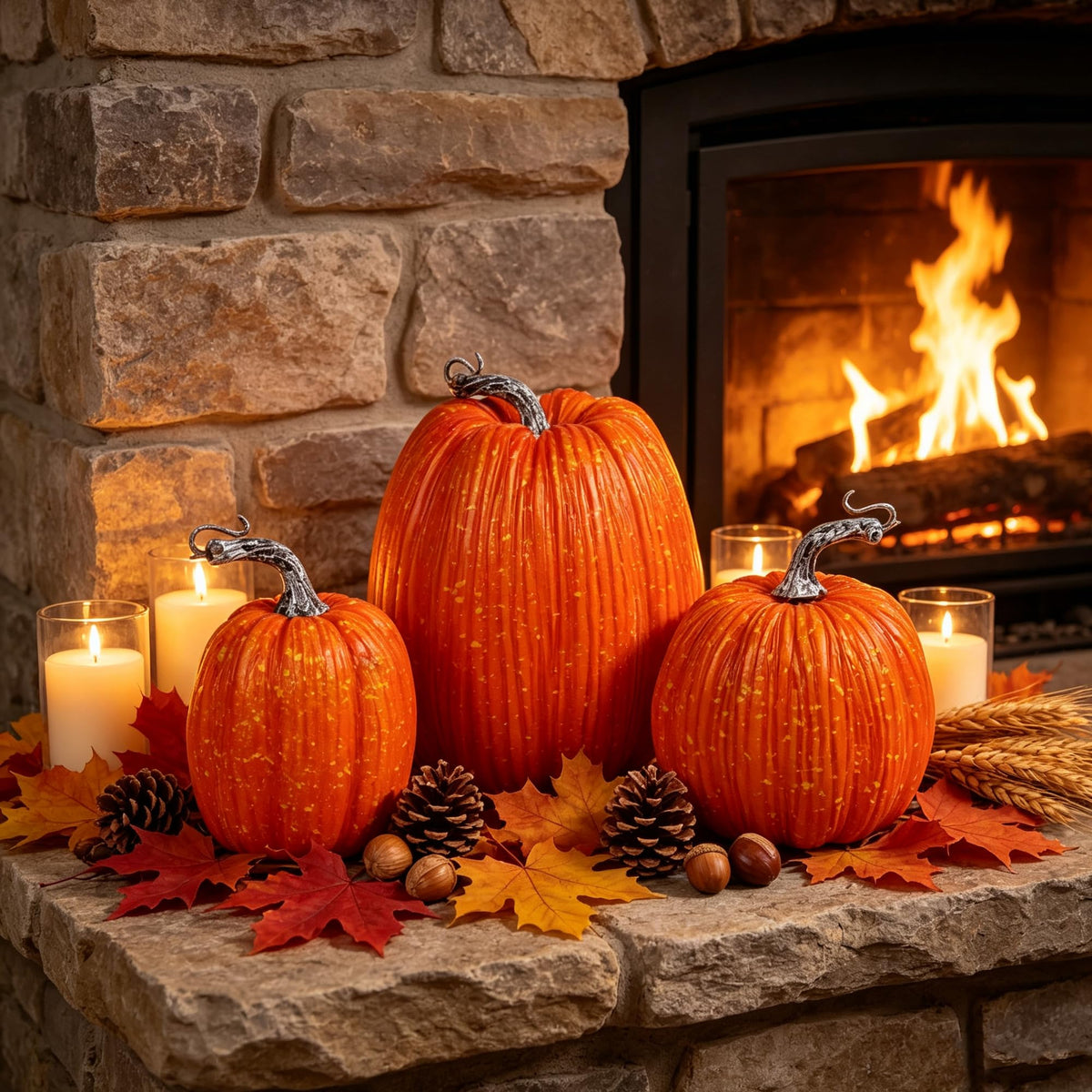 Artificial Pumpkins Fall Decor Orange Foam Pumpkin, 3 Pack