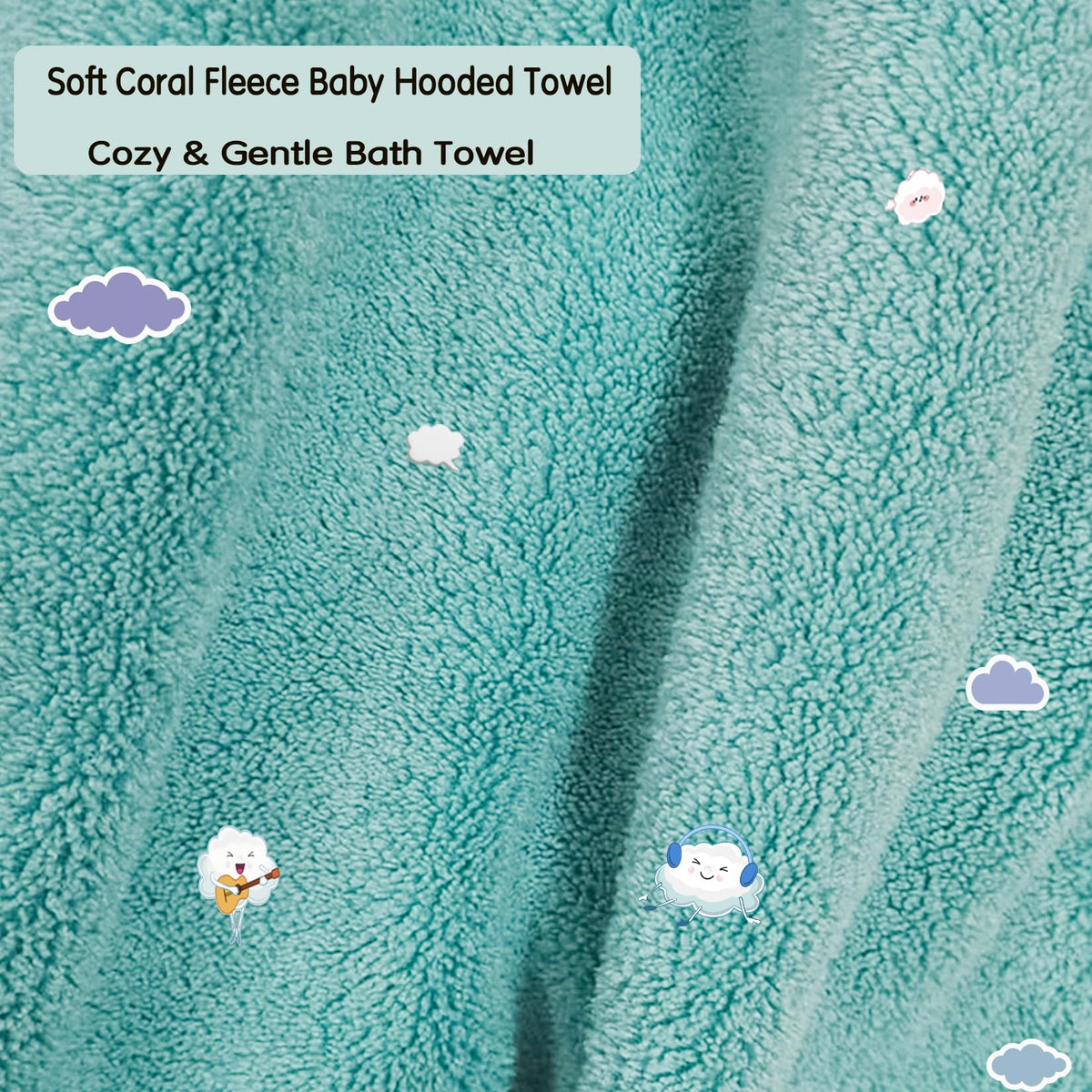 Hooded Bath Towel for Babies and Toddlers, 27.5" x 55"(Greenish)