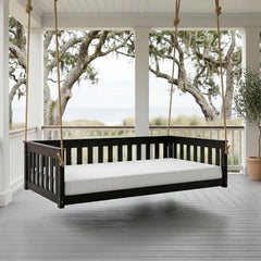 Beckett Heavy Duty Poly Daybed Swing in Black, Crib Size - Composite HDPE Porch Swing Bed Made from Recycled Plastic