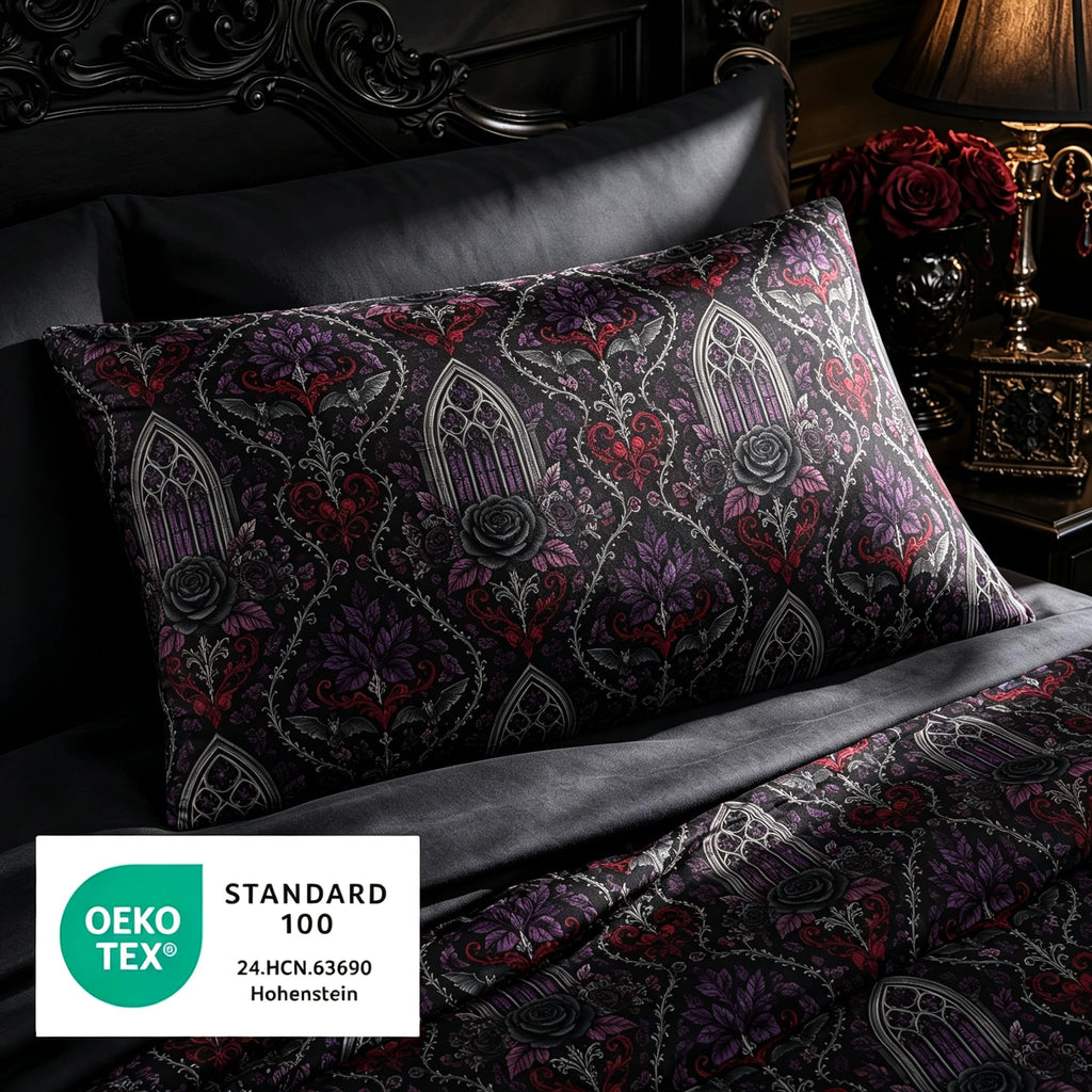 Victorian Gothic Comforter Set King, Black Rose Bedding
