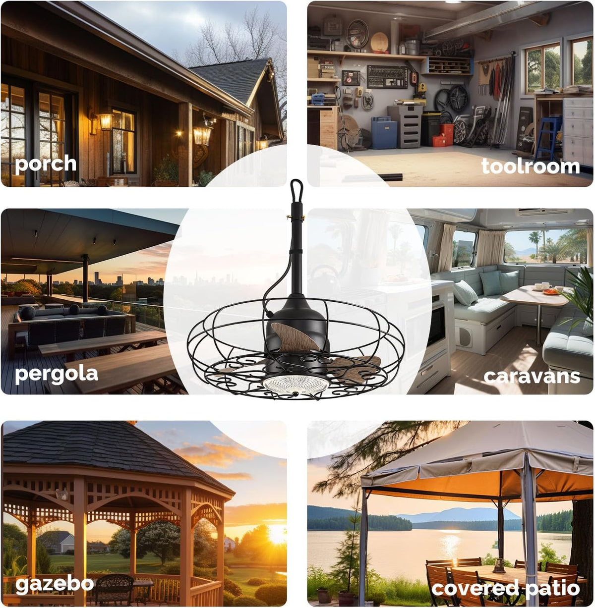 Outdoor Ceiling Fans with Light, 21'' Wet Rated Outdoor Hanging Fan for Gazebo