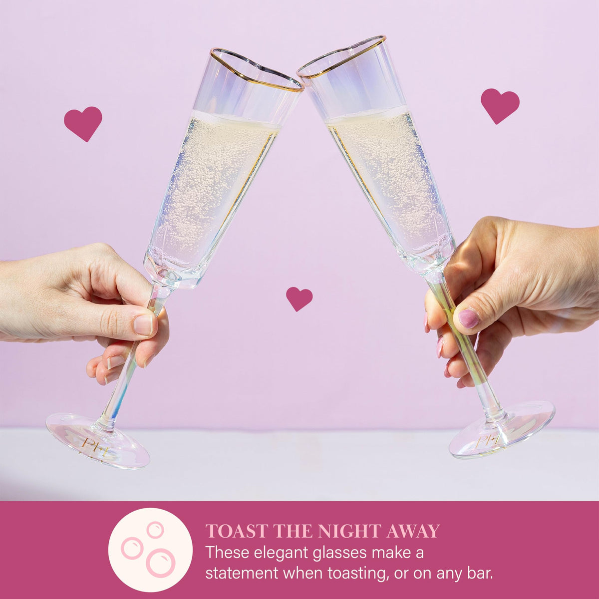 Heart Shaped Champagne Flute Gift Set, Elegant Handmade Glassware Set, Perfect for Celebrations, Weddings or any