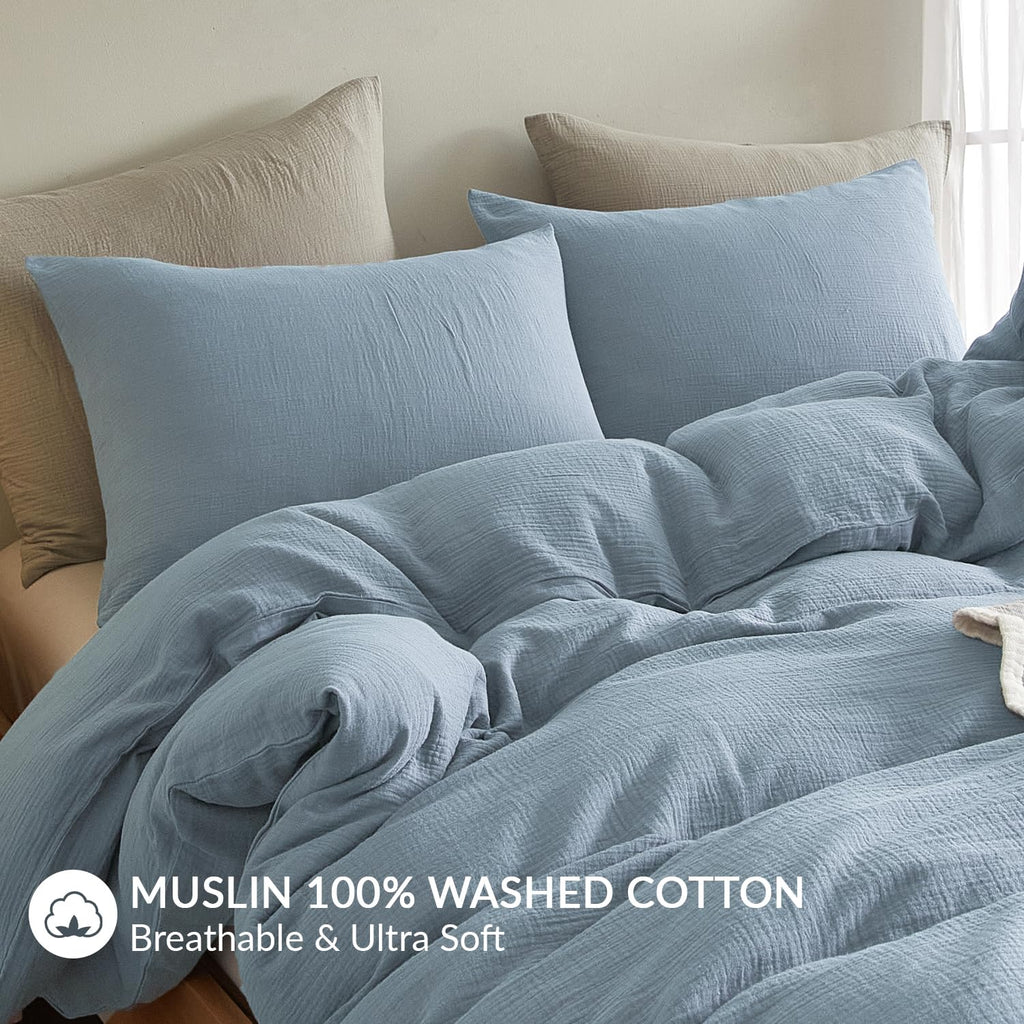 Muslin Pillowcases 100% Cotton, 2 Pack Linen Like Pillow Shams with Envelope Closure, Ultral Soft and