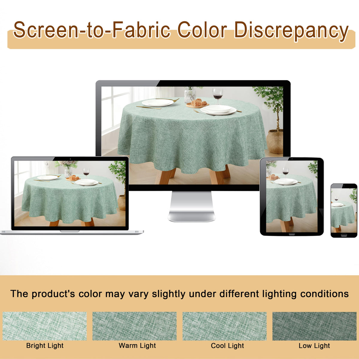 Round Tablecloth Linen Textured Wrinkle Stain Resistant Farmhouse Table Cloth Decorative Fabric, Dining, Party