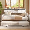 Farmhouse Twin Daybed with Pop-Up Trundle, White | Metal Trundle Bed Frame with Bookcase Headboard, Twin to King