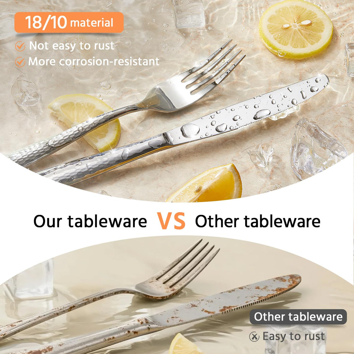 Hammered Flatware Set, 10-Piece 18/10 Stainless Steel Silverware