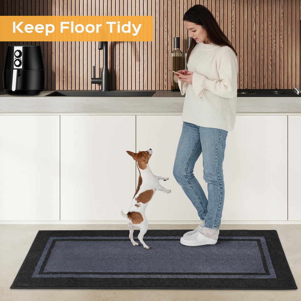 Kitchen Rugs 24" x 70", Non-Slip Runner Rugs, Bluish Grey & Charcoal