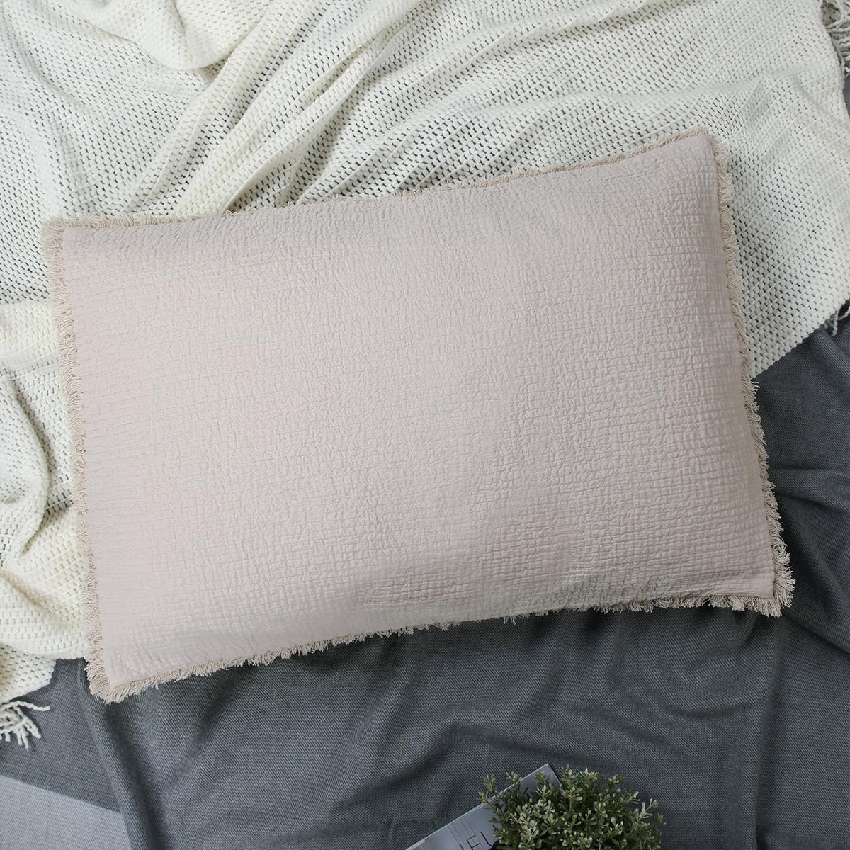 Quilted Pillow Shams Linen Standard Set of 2 Muslin Cotton Matelasse Boho