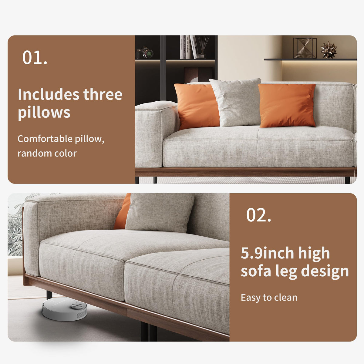 111.8" Modular Cloud Sectional Sofa, Mid-Century Modern Couch