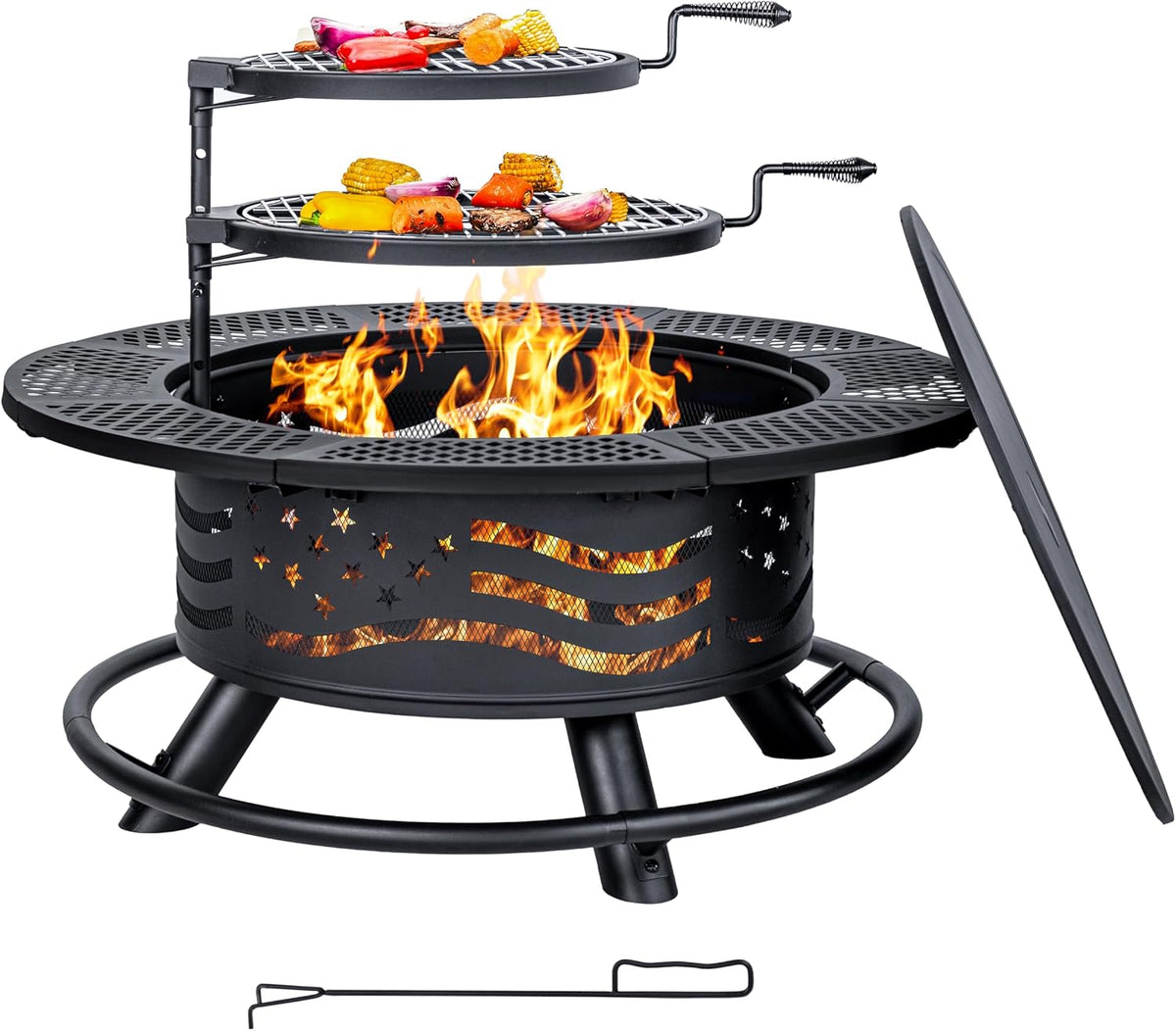36-Inch Wood Burning Fire Pit Bowl with Two Cooking Grates for Grilling