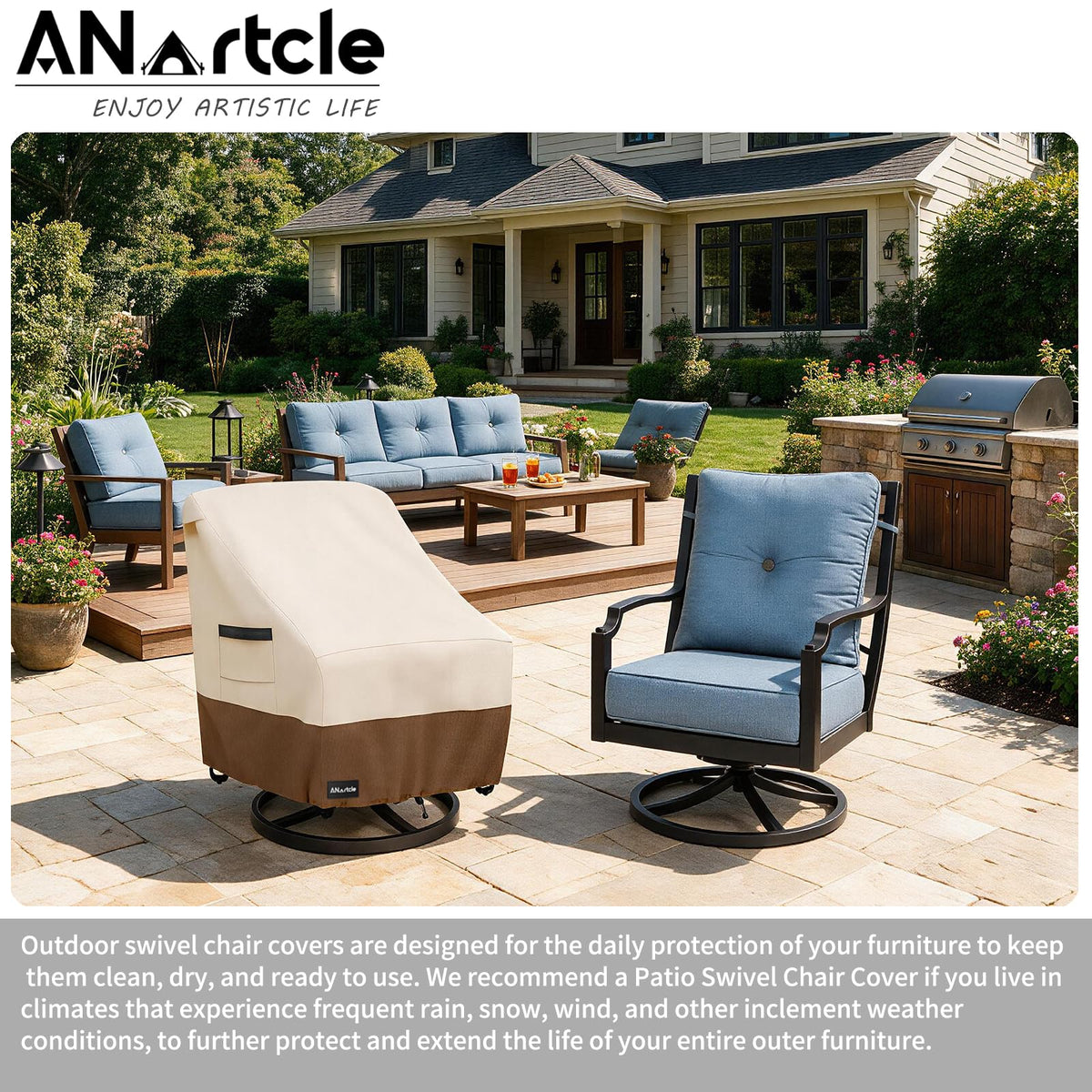 Swivel Patio Chair Cover 4 Pack, 600D Waterproof Heavy Duty Outdoor Chair Cover(30 W x 34 D x 36 H inches), Patio