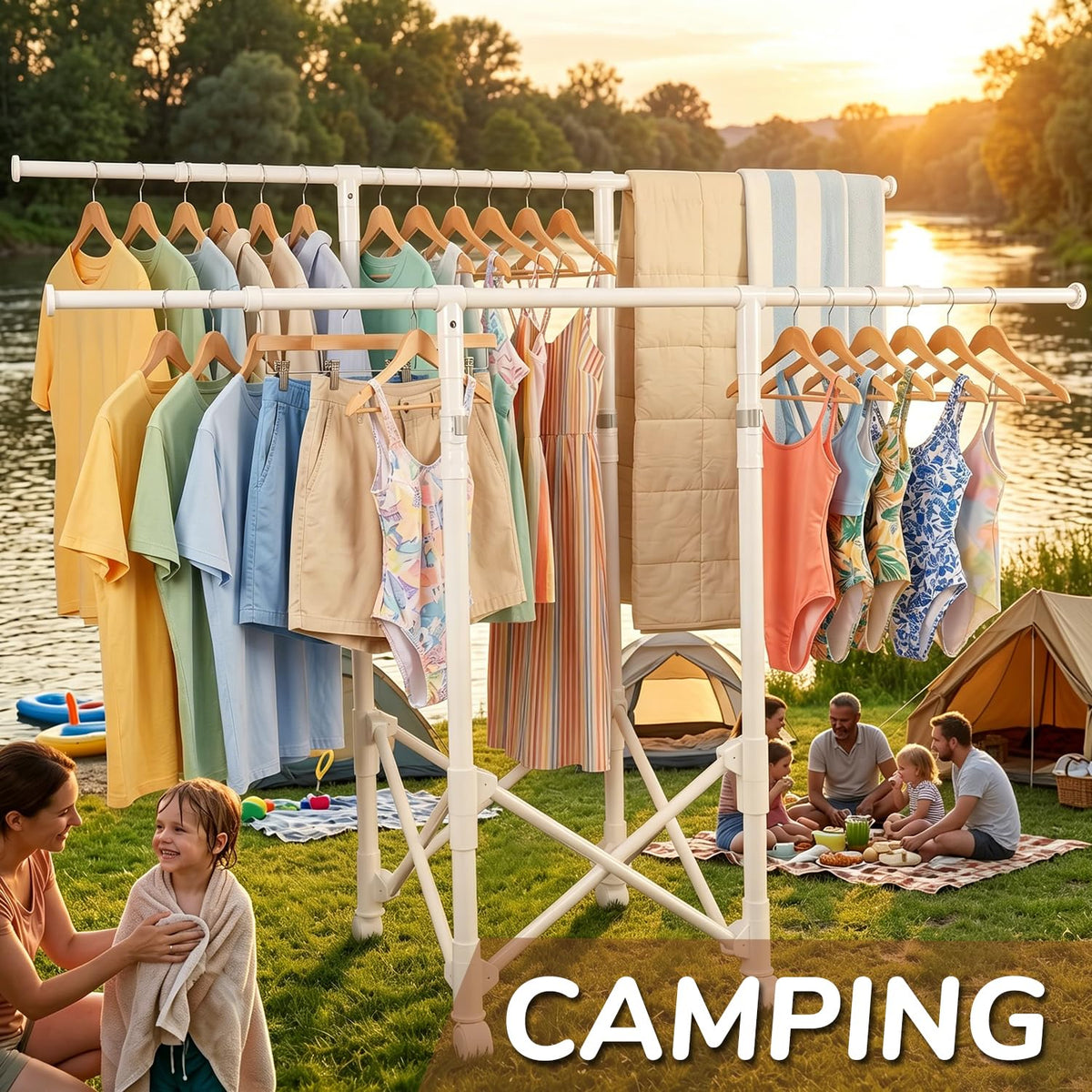 Clothes Rack, Rolling Clothes Drying Rack for Hanging Clothes Portable Foldable Laundry Rack for Air Drying Clothing