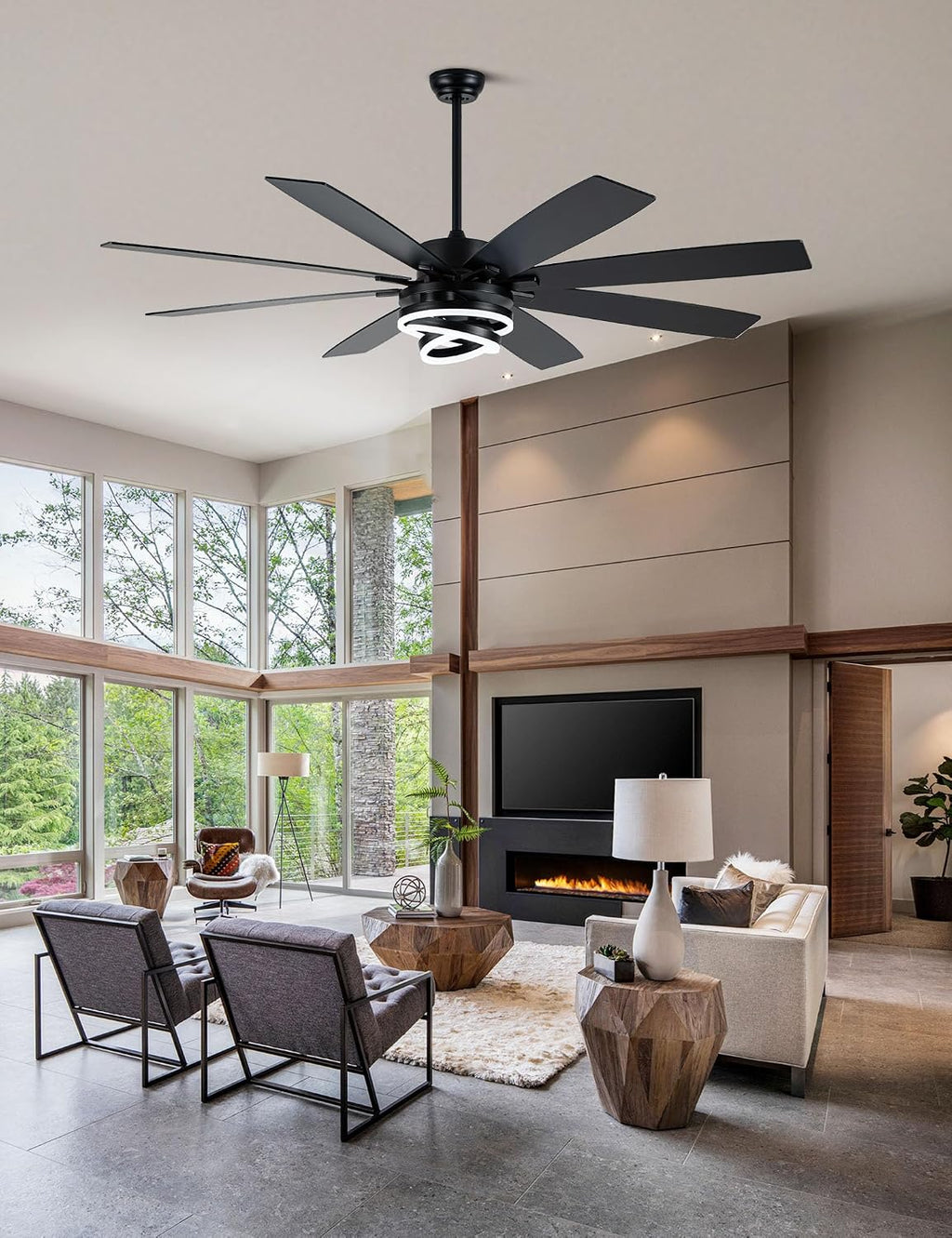 72" Black Chandelier Ceiling Fan with Light & Remote