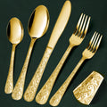 40-Piece Vintage Carved Gold Silverware Set for 8, Stainless Steel Flatware Set with Knife/Fork/Spoon, Cutlery Set
