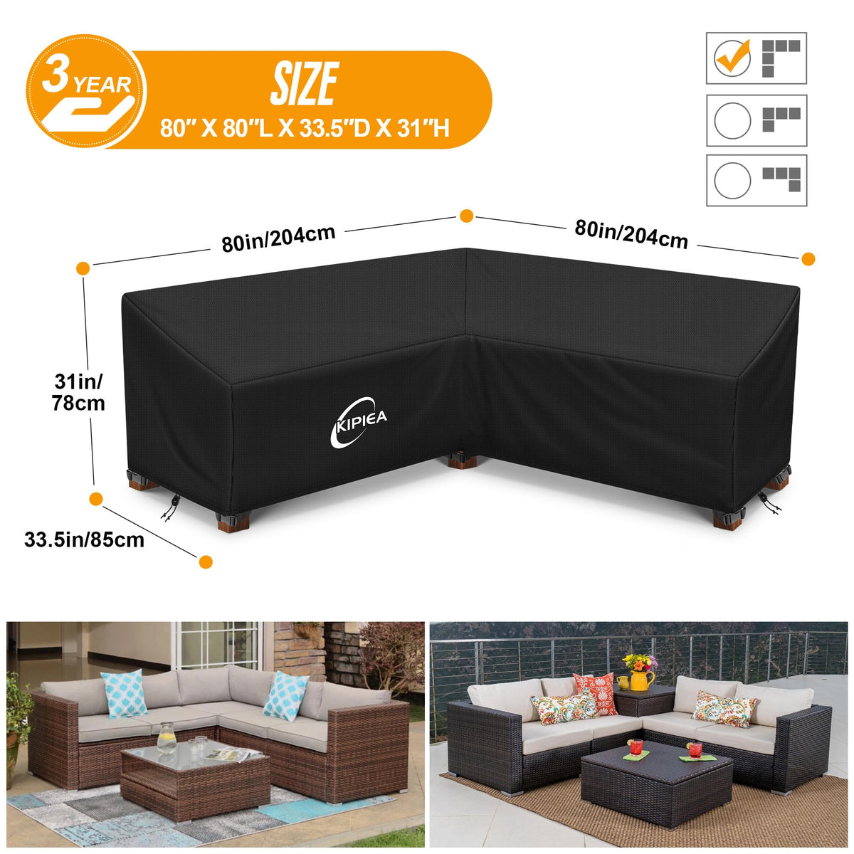 V-Shape Outdoor Patio Furniture Covers Waterproof, 500D Heavy-Duty Outdoor Sectional Cover Windproof, Patio Sectional