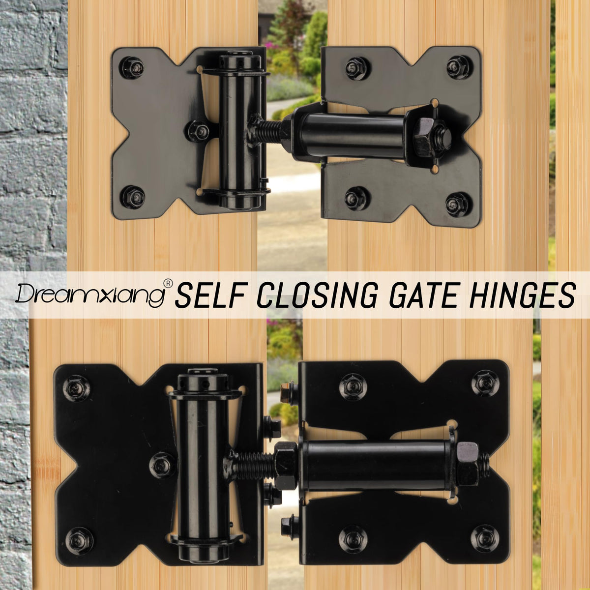 Heavy Duty Non-Weld Self Closing Gate Hinges Adjustable Hardware 2 Pack
