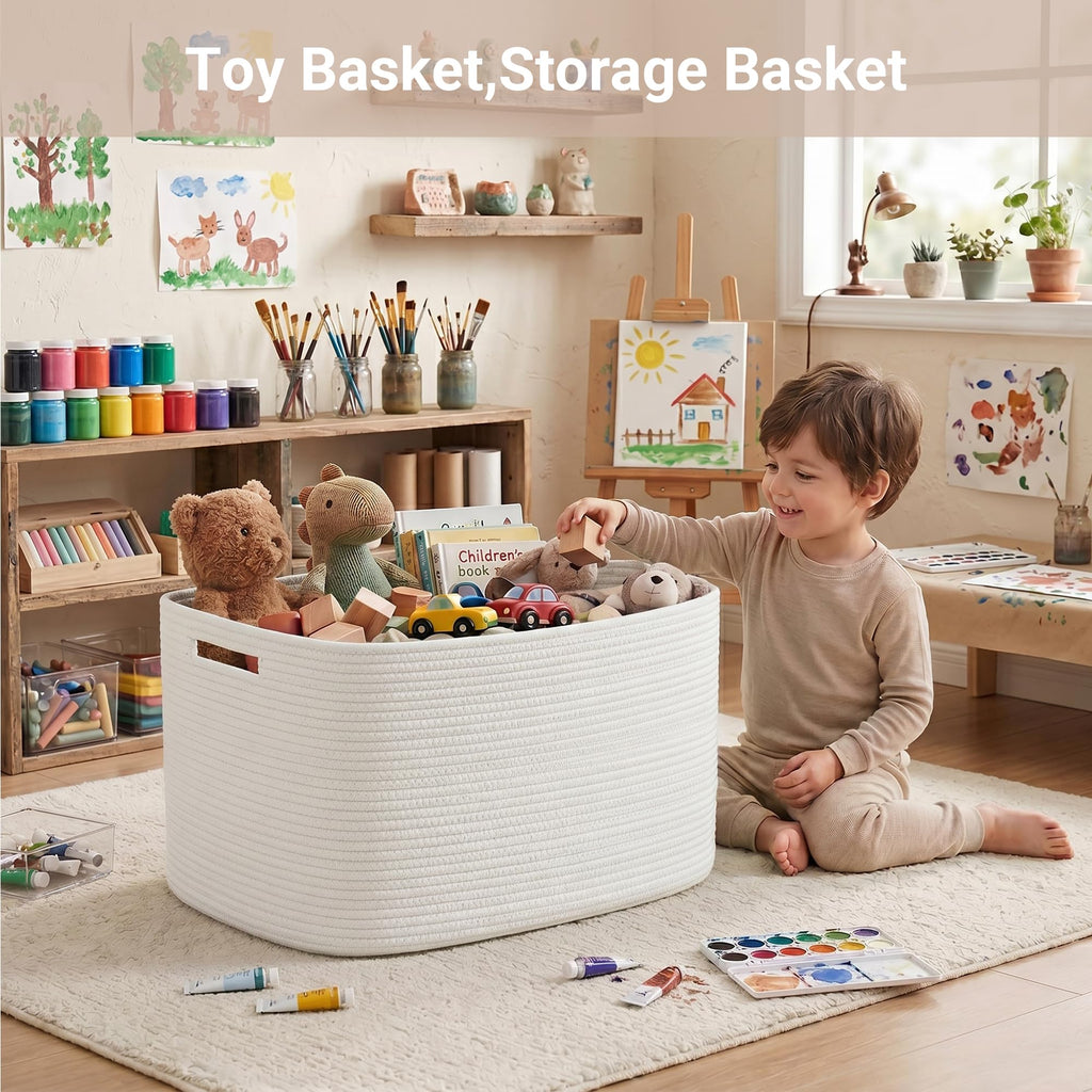 Large Laundry Baskets/Hamper, 25"x16"x16" Rectangle Woven Baskets for Toy Storage, Baby Blanket Basket ,Shelf Basket