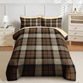 Comforter Set with Sheets, 7 Pieces Plaid Brown Bedding