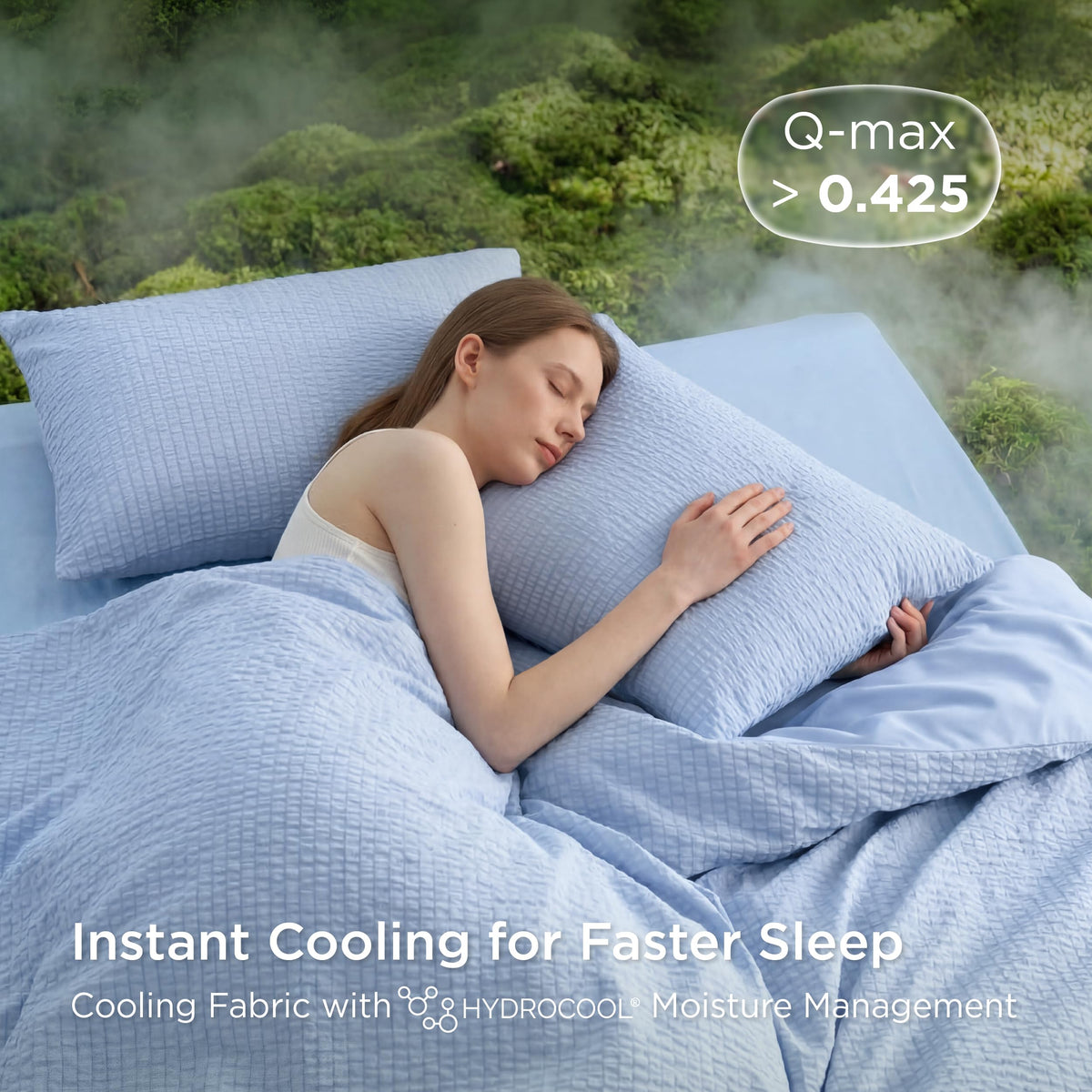 Cooling Comforters, Blue Seersucker Cool Bedding for Hot Sleepers 3 Pieces, Reversible Bed Set with 1