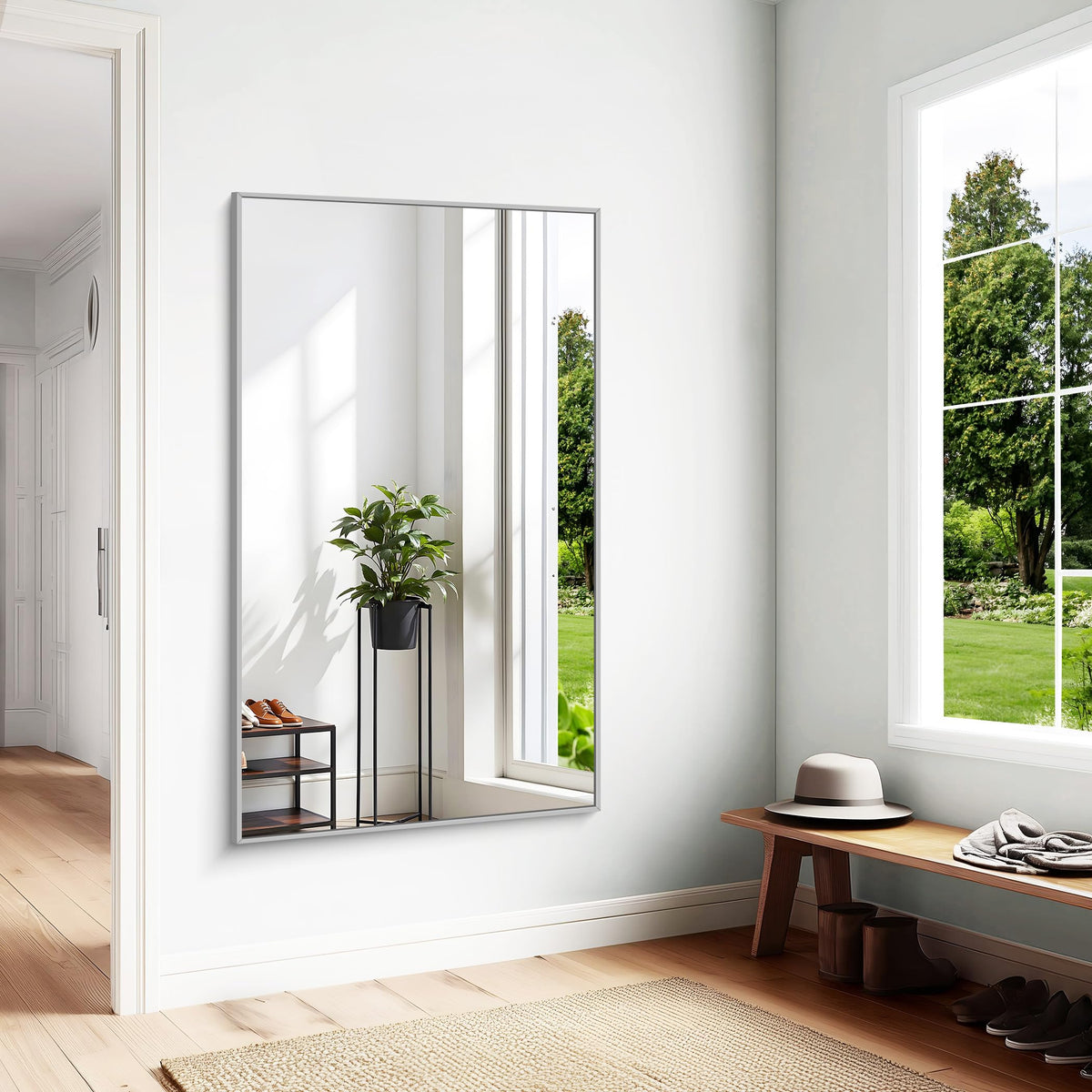 Silver Bathroom Mirror, 60"x36" Large Rectangle Bathroom Mirror for Wall, HD Tempered Glass, Anti-Rust Brushed Silver