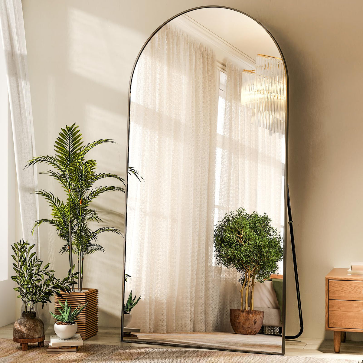 76"x34" Arched Full Length Mirror, Black