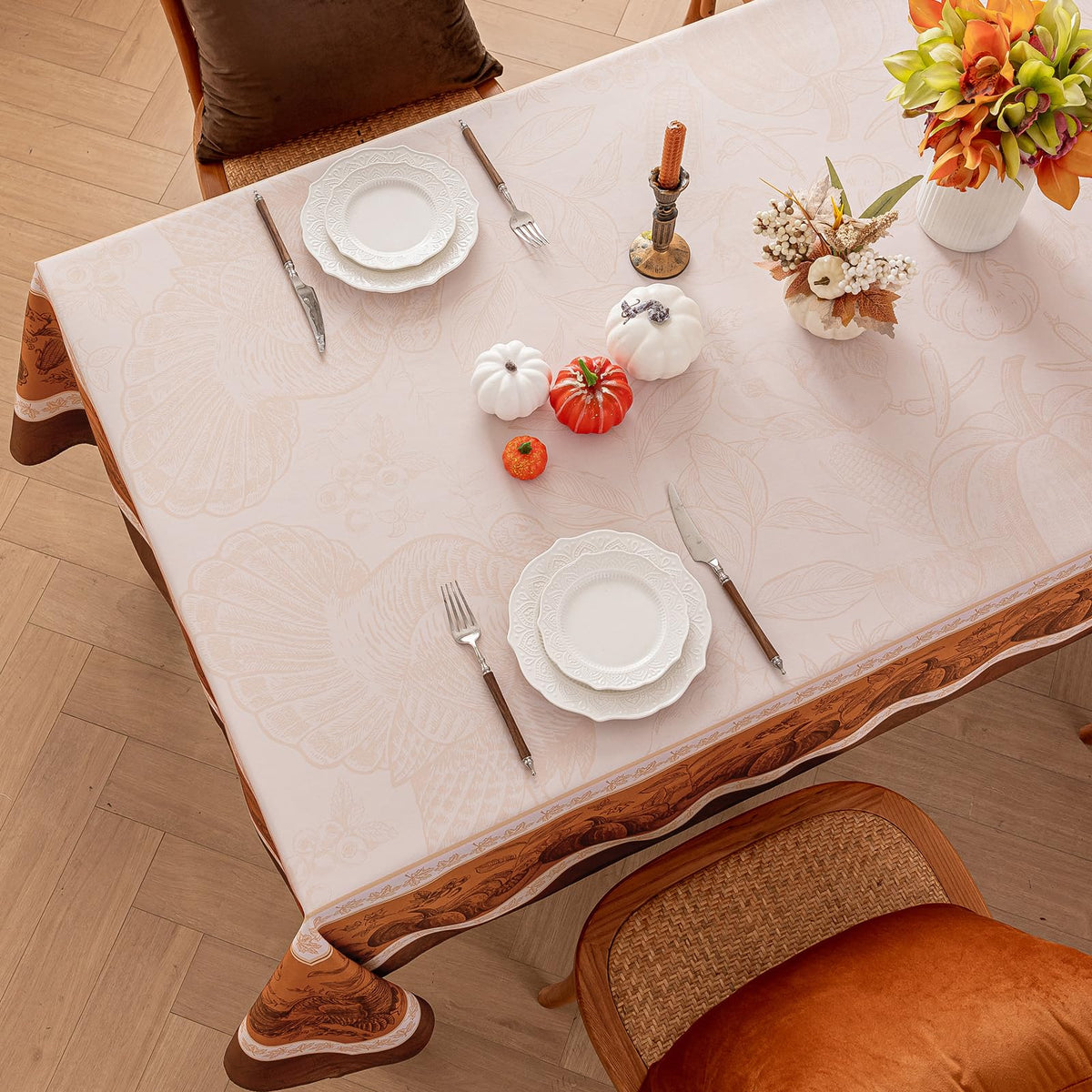 Fall Thanksgiving Square Tablecloth 54 x 54 Inch, Orange
