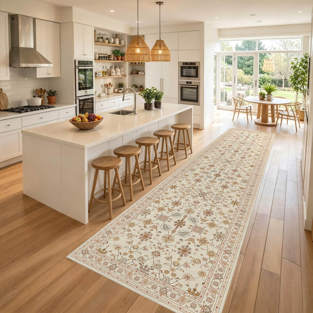 2x10 Beige Floral Runner Rug s Kitchen