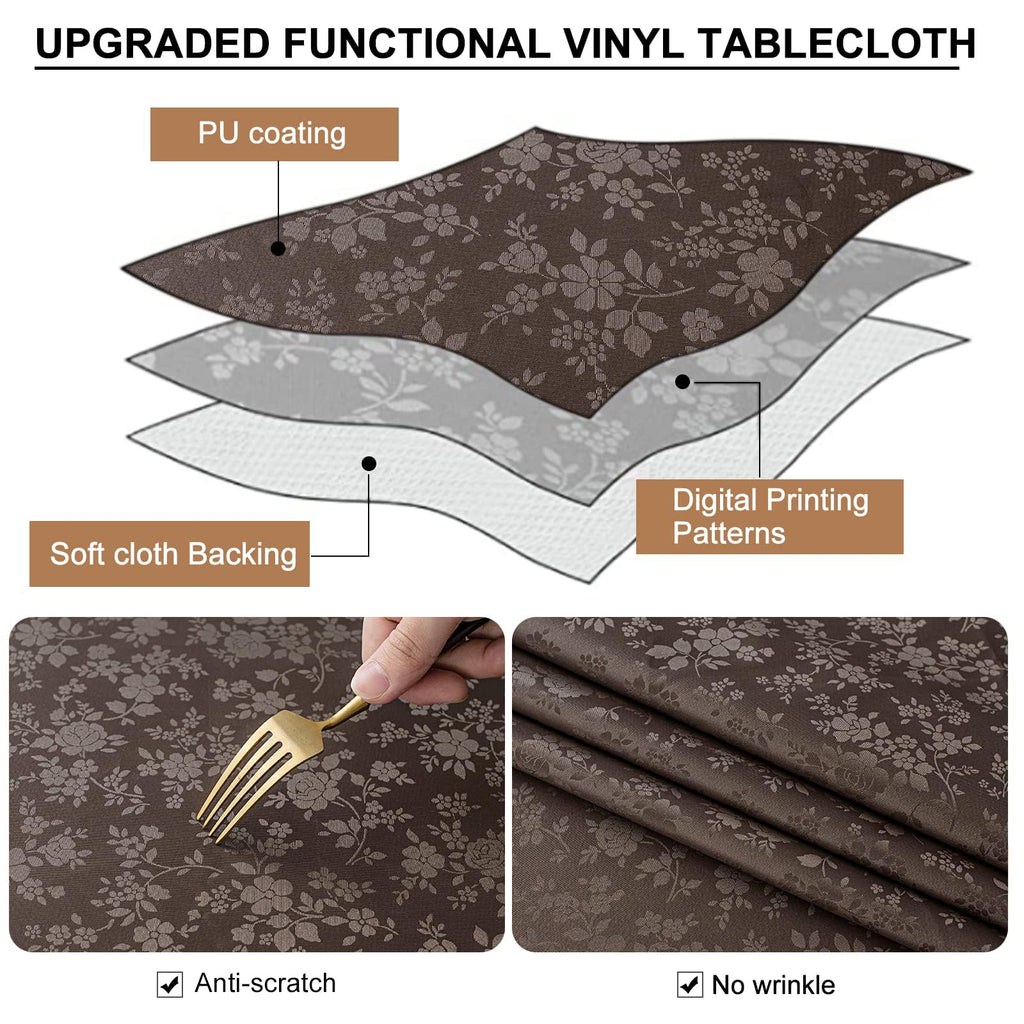 Waterproof Vinyl Tablecloth, Rectangle Heavy Duty Table Cloth, Wipeable Table Cover (Coffee 1, 60X102 Inch)