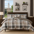 Plaid Comforter Set Khaki 7 Pieces Farmhouse Bed in a Bag