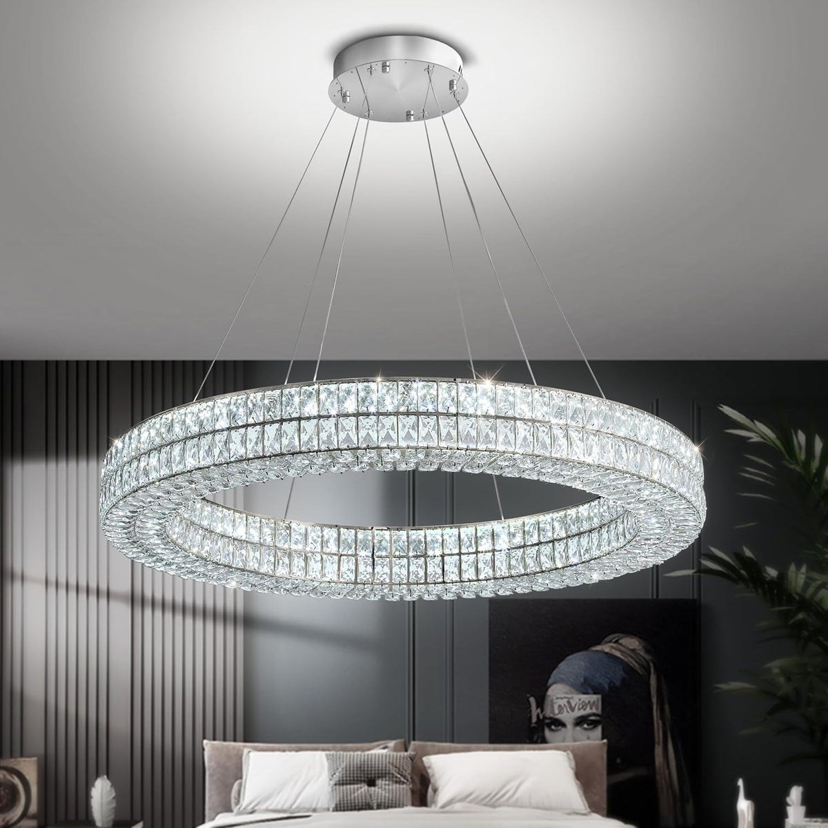 Large Modern LED Ring Crystal Chandelier for Living Room Ceilings