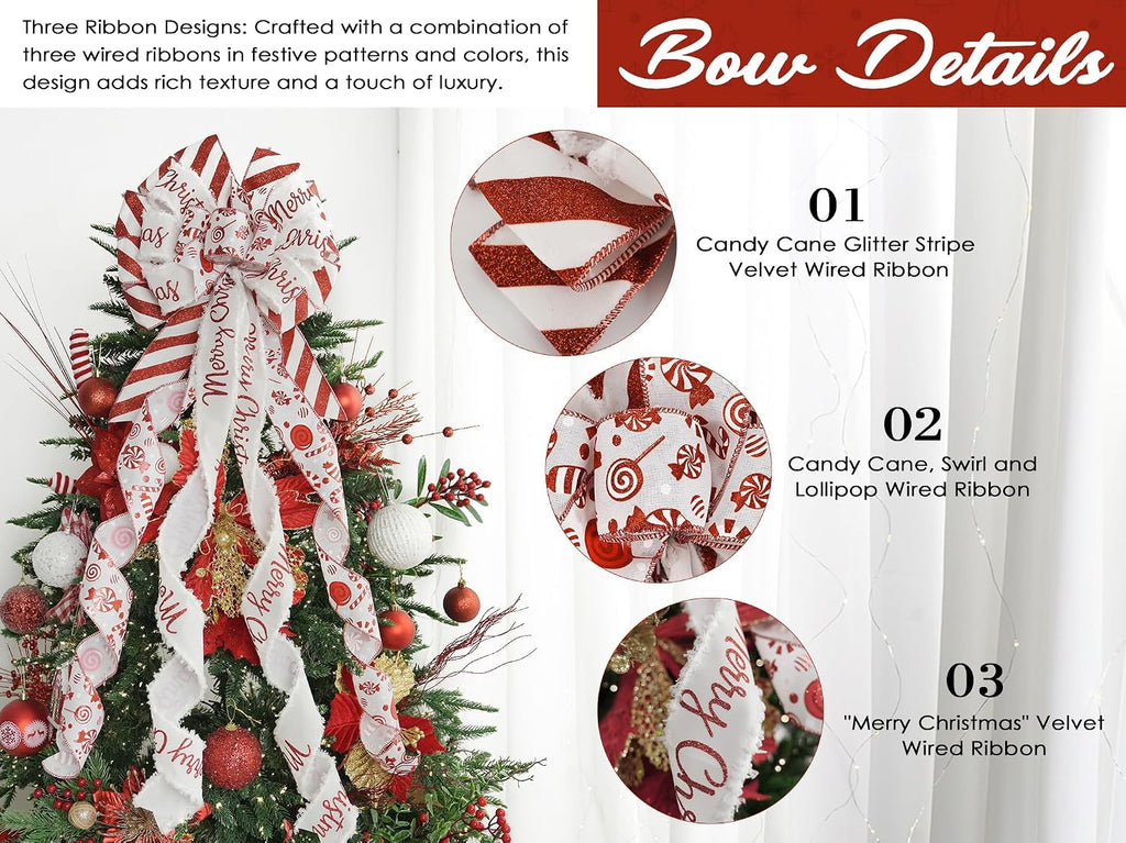 Red Christmas Tree Topper Bow 13 inch x 45 inch