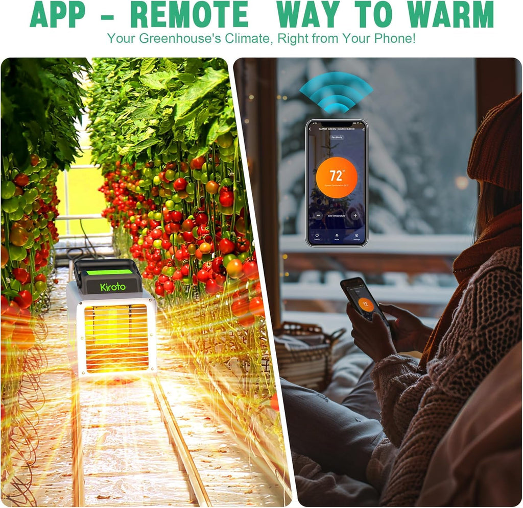 Greenhouse Heater 1500W with APP Remote Control, Greenhouse Heater With Thermostat, Portable Outdoor Heater for