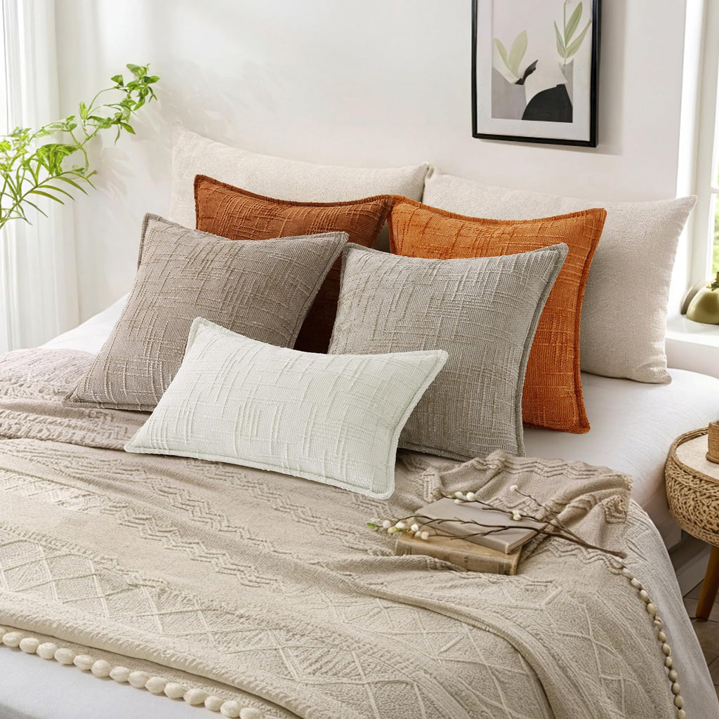 Chenille Fall Throw Pillow Covers 22x22 Set of 2, Burnt Orange