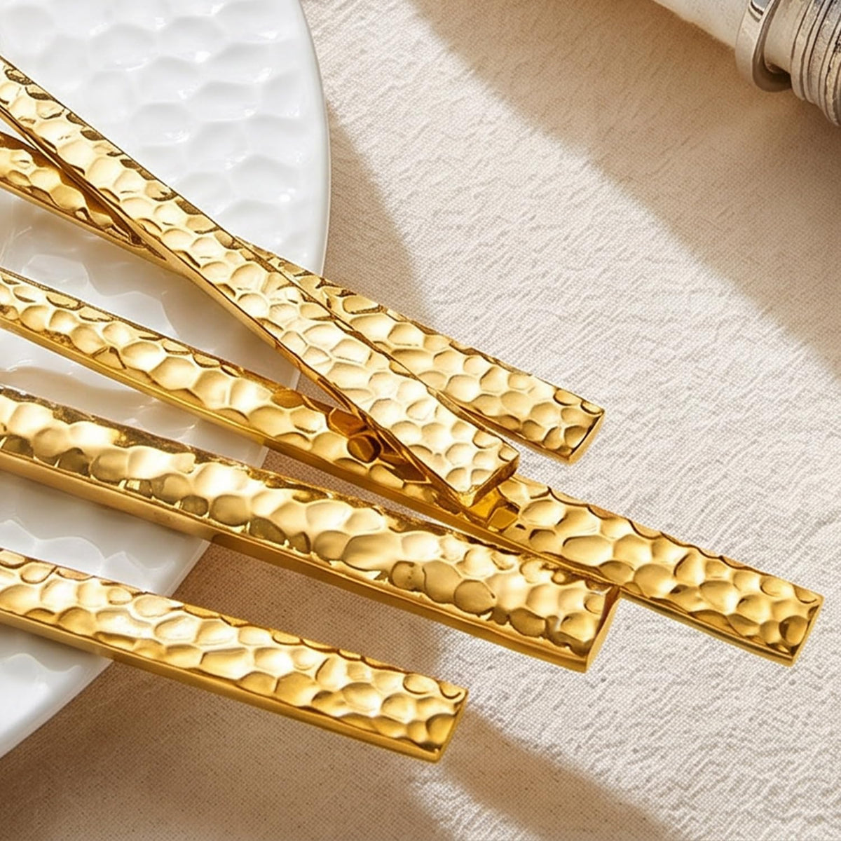20 Piece Gold Silverware Set, 18/10 Stainless Steel Hammered Flatware for 4