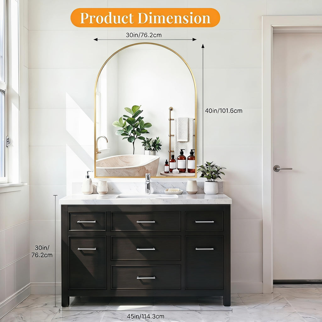 30"x40" Arched Bathroom Mirror, Bathroom Mirrors for Over Sink