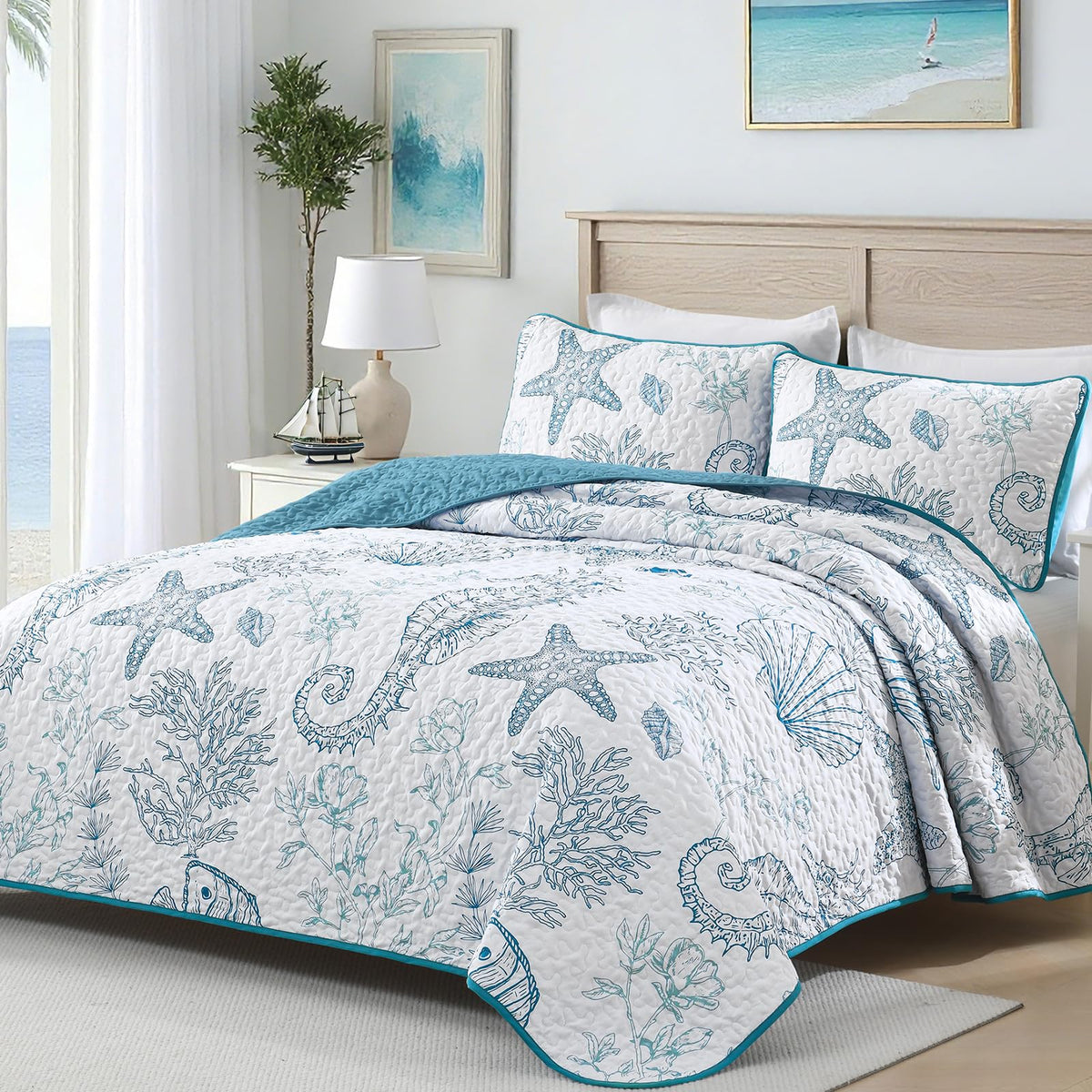Coastal Quilts, Blue Ocean Beach Themed Bedding Set