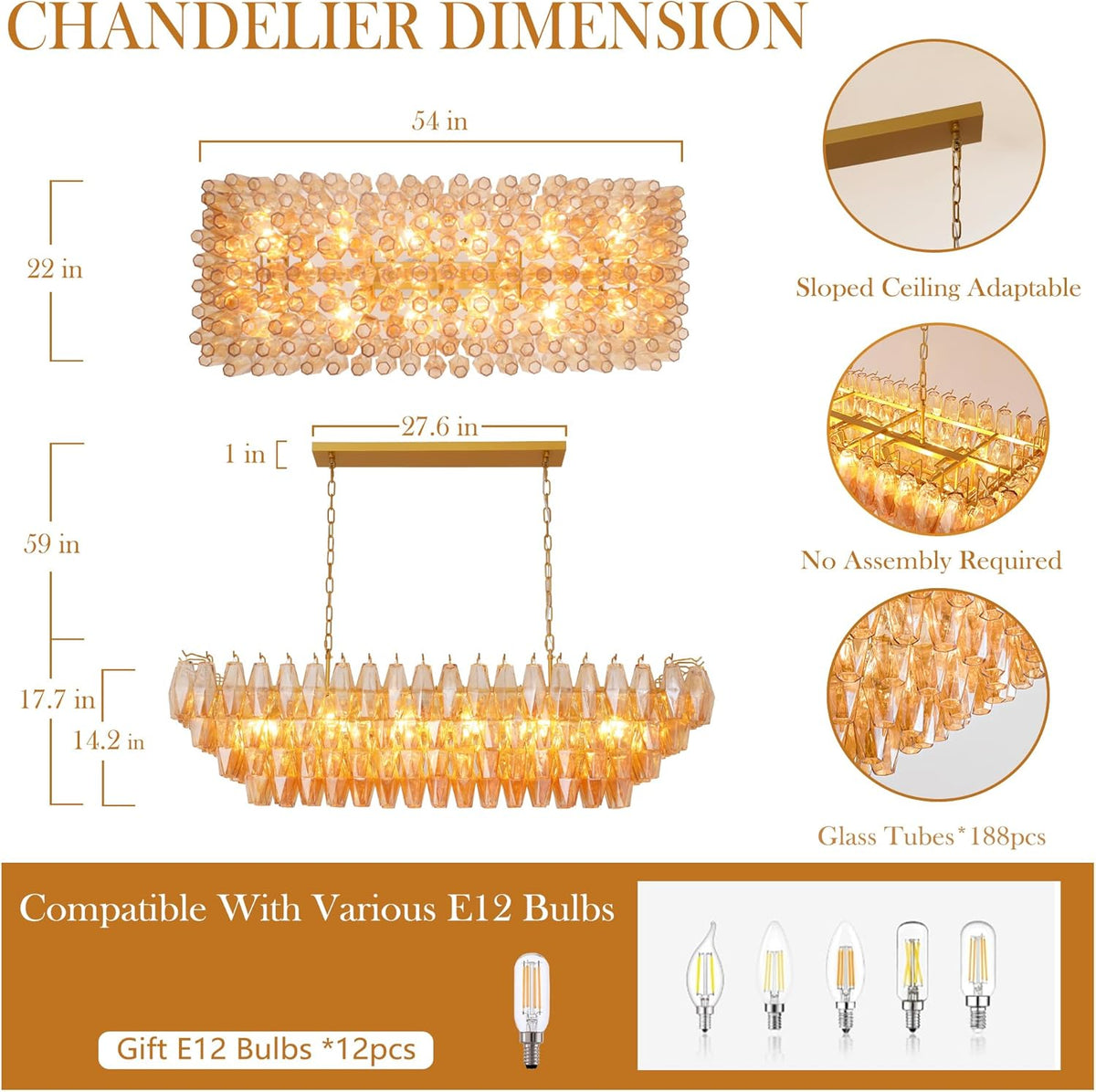 54" 12-Light Large Modern Farmhouse 4-Tier Chandelier