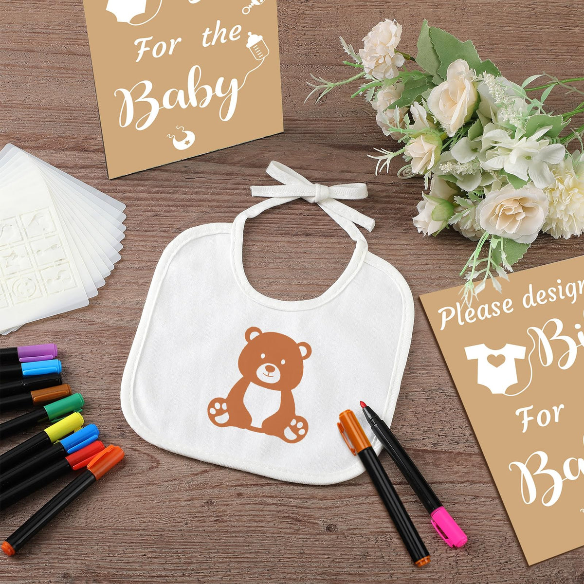 55 Pcs White Baby Bibs DIY Bib Decorating Design, Kraft