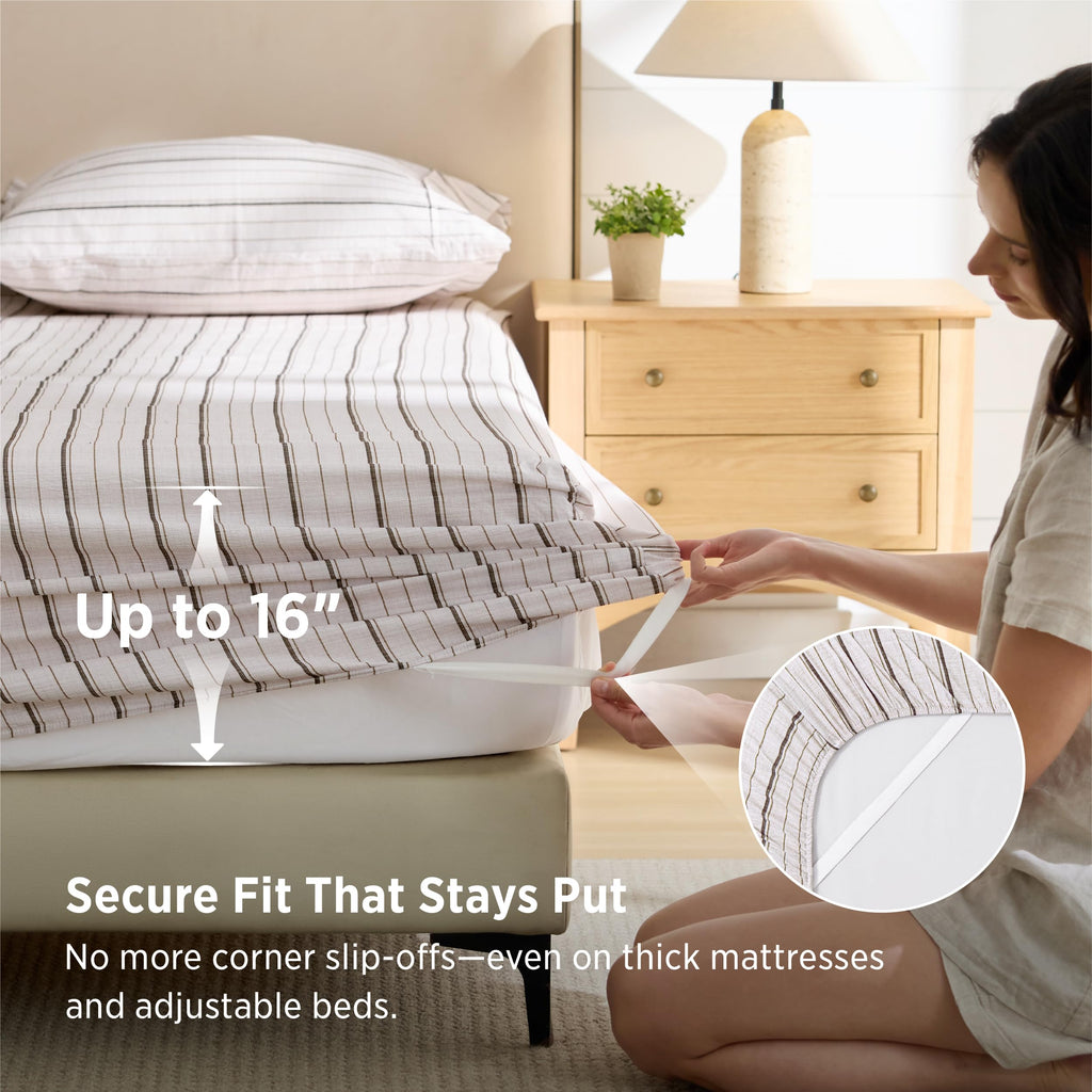 Striped Sheets -Imitation Cotton Fits Up to 16" Mattress