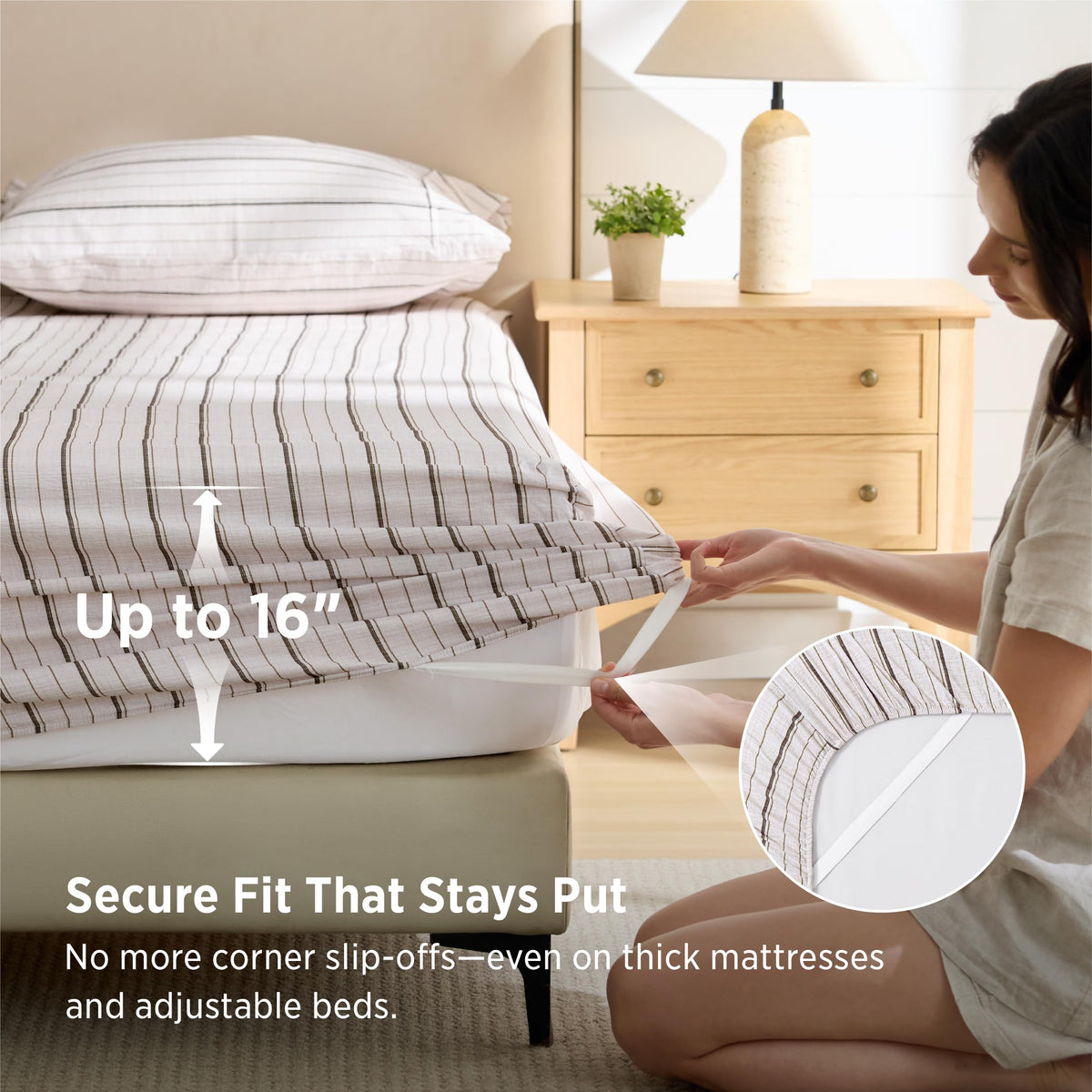 Striped Sheets -Imitation Cotton Fits Up to 16" Mattress