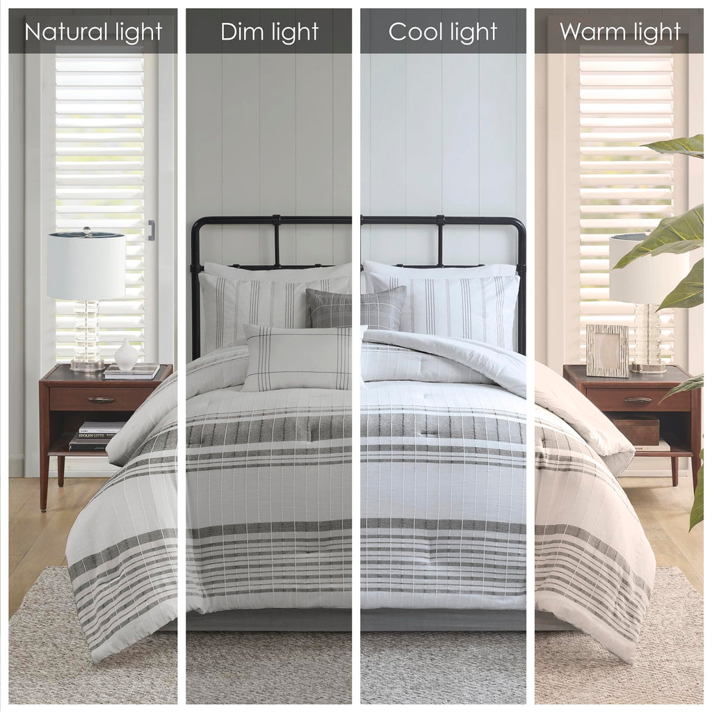 Comforter Set, Stripes Clipped Jacquard, Soft Cotton Oversized Comforter for a -Size Bed, Farmhouse Bedding