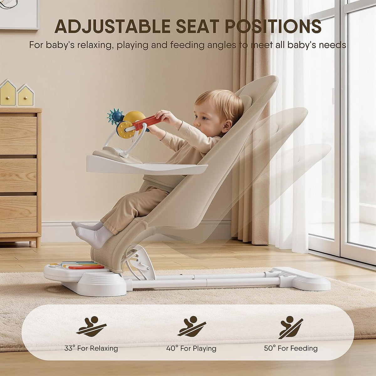 Baby Bouncer, Easy to Assemble Baby Bouncer Seat with Feeding Tray