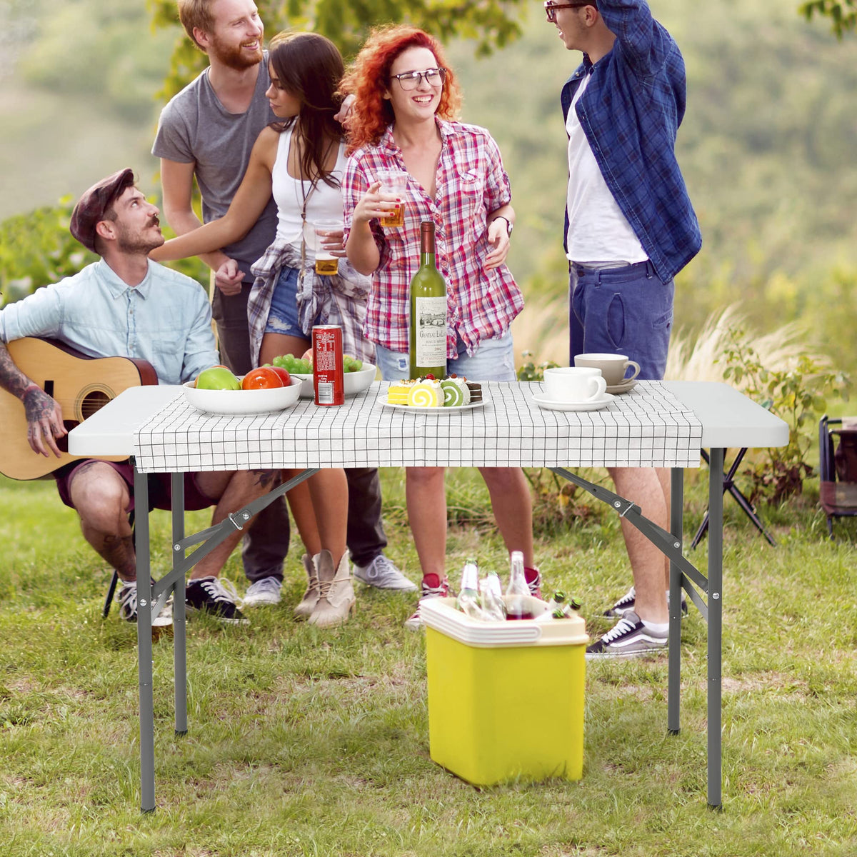 4ft Portable Folding Table Plastic Indoor Outdoor Picnic Party Camp Dining Table with Handle, White
