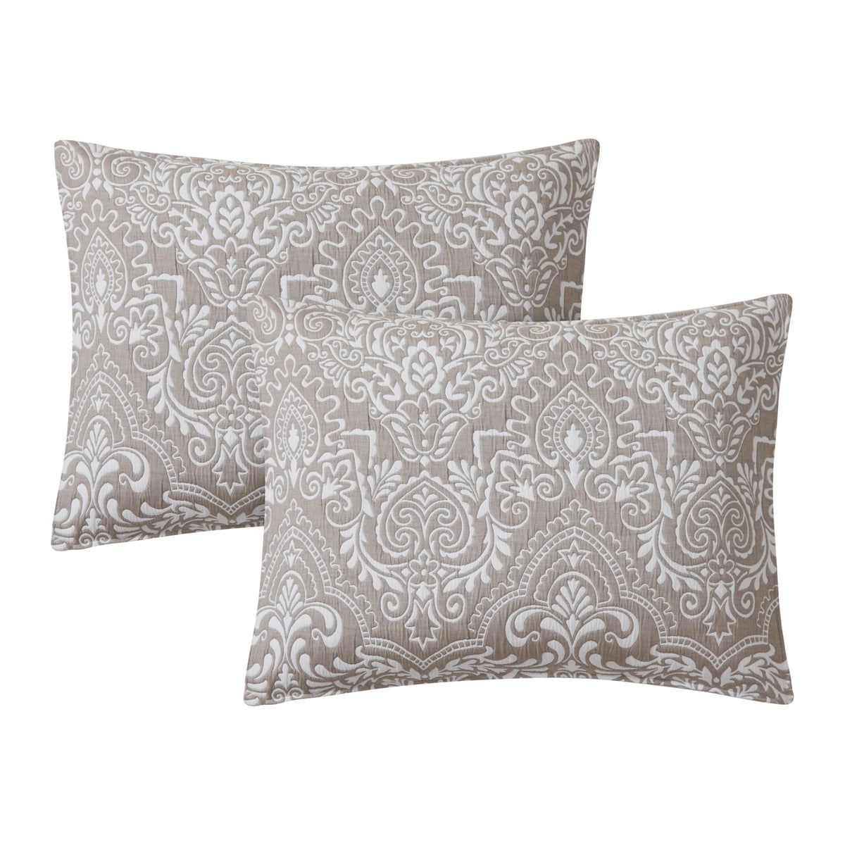 Resort Ojai Medallion Stripe Taupe 3-Piece All-Season Soft Woven Matelasse Jacquard Reversible Cotton Blend Quilt Set