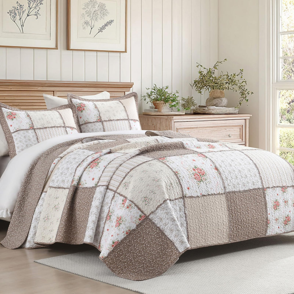 100% Cotton Quilt Set, Reversible Floral Bedspreads