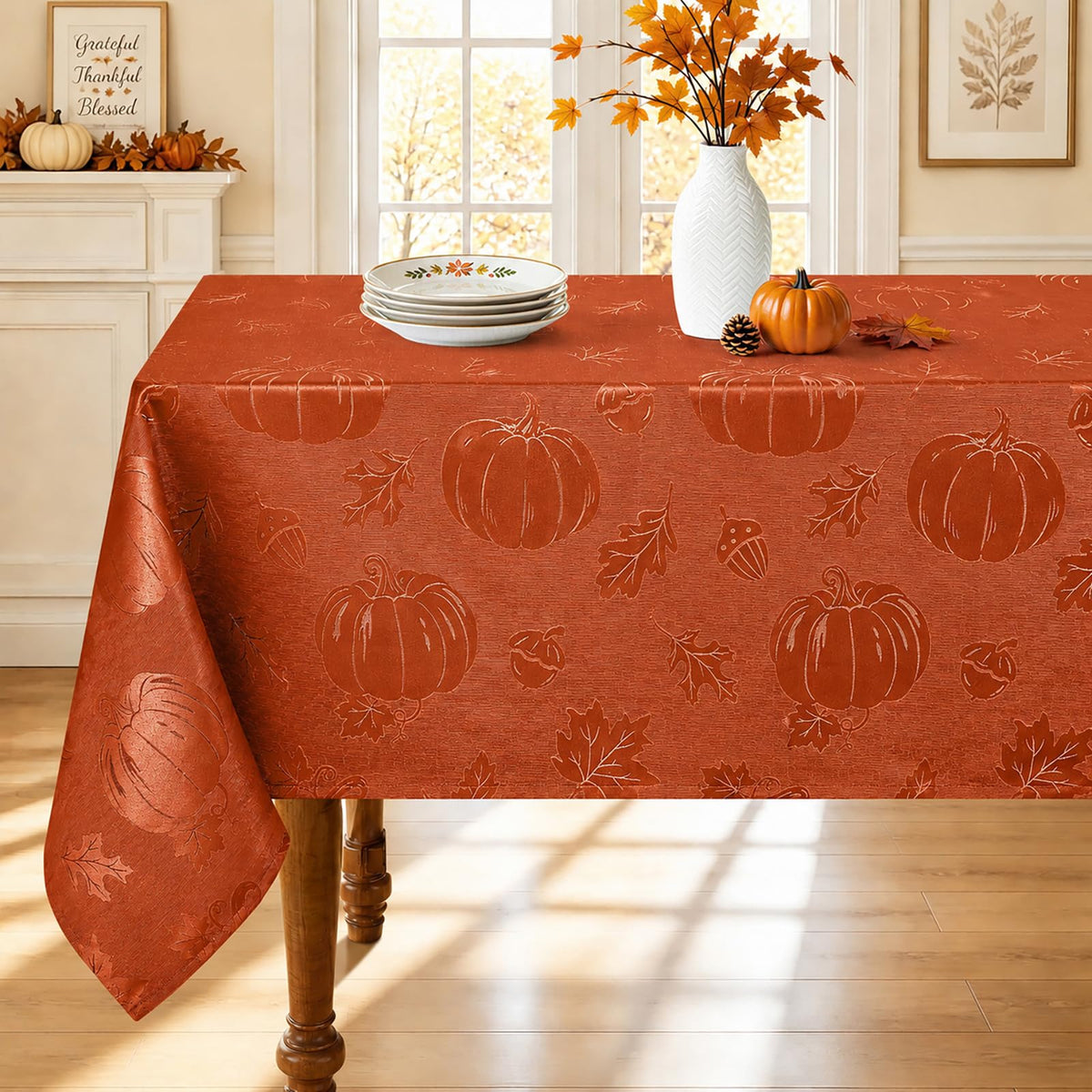 54x54 Inch Thanksgiving Jacquard Sqaure Table Cloth for Fall